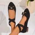 thumbnail image 3 of Rokment Sparkly Rhinestones Bow Dress Shoes Women Fall Elegant Casual Suede Pointed Toe Chunky Low Heel Elastic Strappy Ballet Flat for Bride Dressy Black Size 6, 3 of 5
