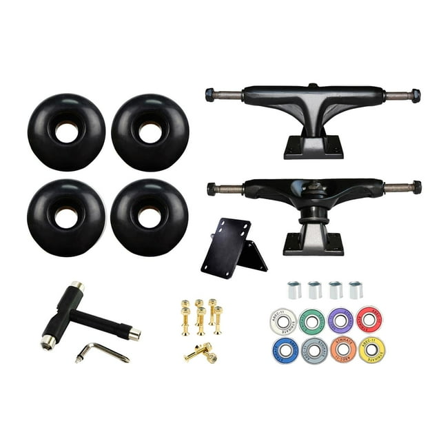koolsoo Camion de Planche à Roulettes en Alliage 5 Pouces Roulement ABEC-11 Longboard Planche à Roulettes Clé de Roue T Outil Noir Noir