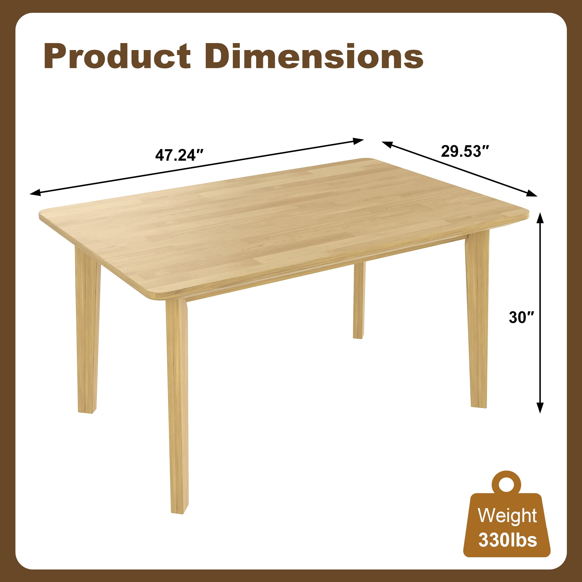 Euroco 47" Farmhouse Dining Table for 4,Wooden Rectangular Kitchen Table with Wood Frame for Dining Room,Kitchen Living Room,Natural