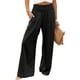 thumbnail image 1 of Pantalones Palazzo ANRABESS de lino para mujer, pierna ancha, cintura alta, negros, 1 of 5