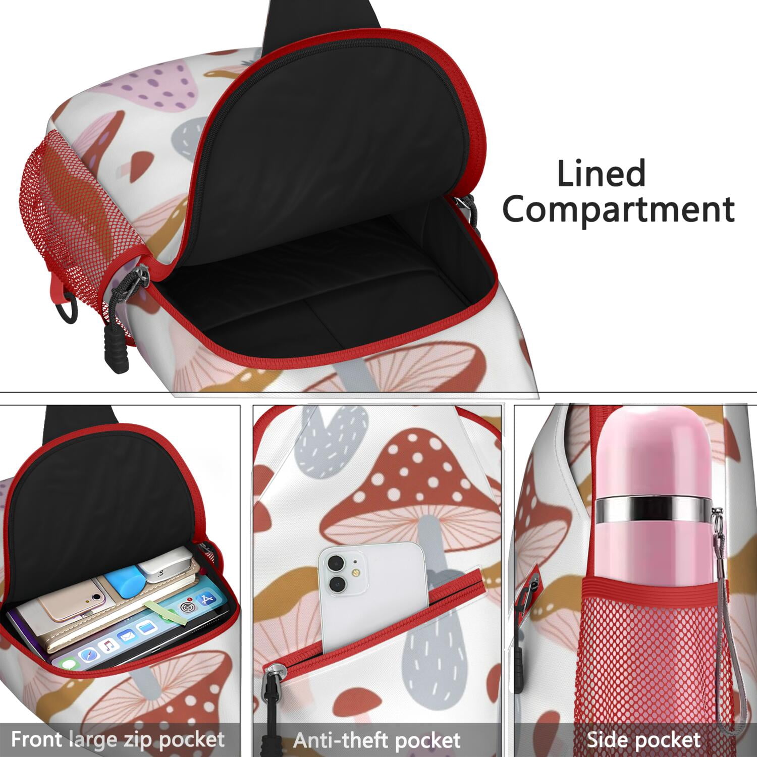 Crossbody Sling Bag Mushroom Hiking Sling Backpack Shoulder Backpack Travel Chest Pack for Men Women