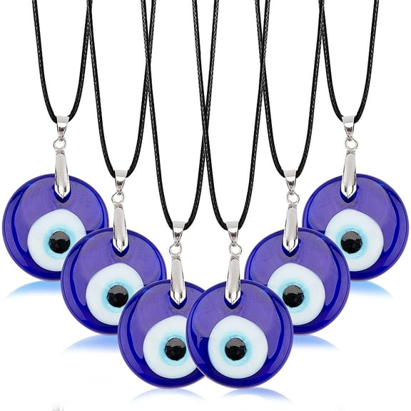 DIY Evil Eyes Pendant Necklaces Making Kits Including Leather Cord Necklace Making Glass Pendants Brass Ice Pick Pinch Bails Blue Necklaces: 18~18.5 inch(45.72~47cm) 6pcs/set