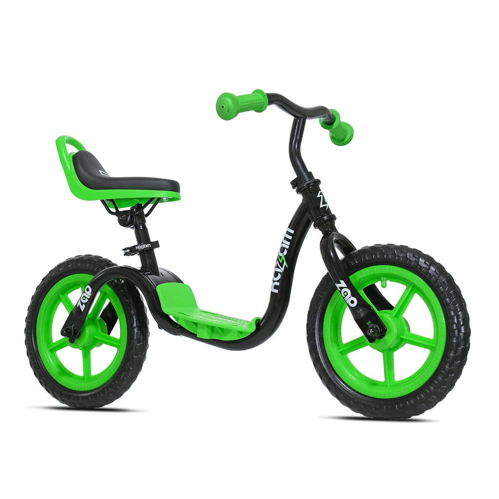 KaZAM 12" Child's Balance Bike, Helmet and Pad Set, Black/Green
