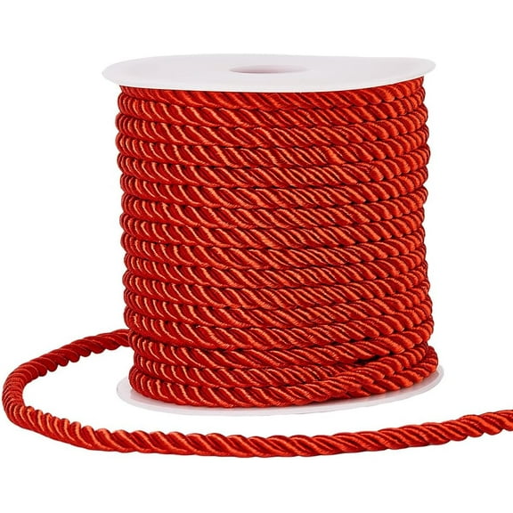 20M/21.87 Yards Decorative Cord Rope Twisted Cording Trim 5mm Red Polyester 3-Ply Silk Twine String Twist Thread Graduation Honor Cords for DIY