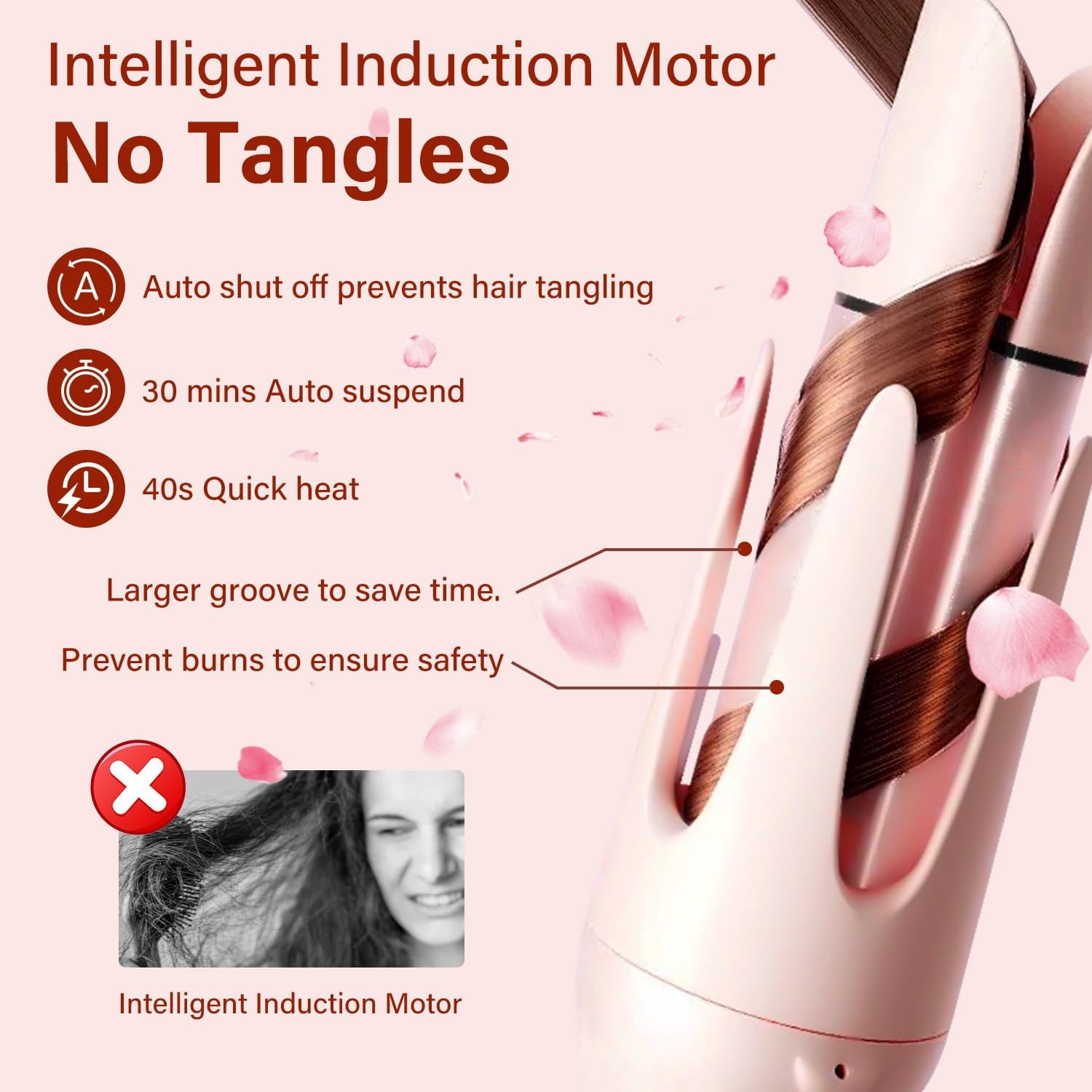 CNV Automatic Hair Curler with 4 Temperature Settings, Auto-Rotating Ceramic Curling Iron with Anti-Tangle & Anti-Scald Design