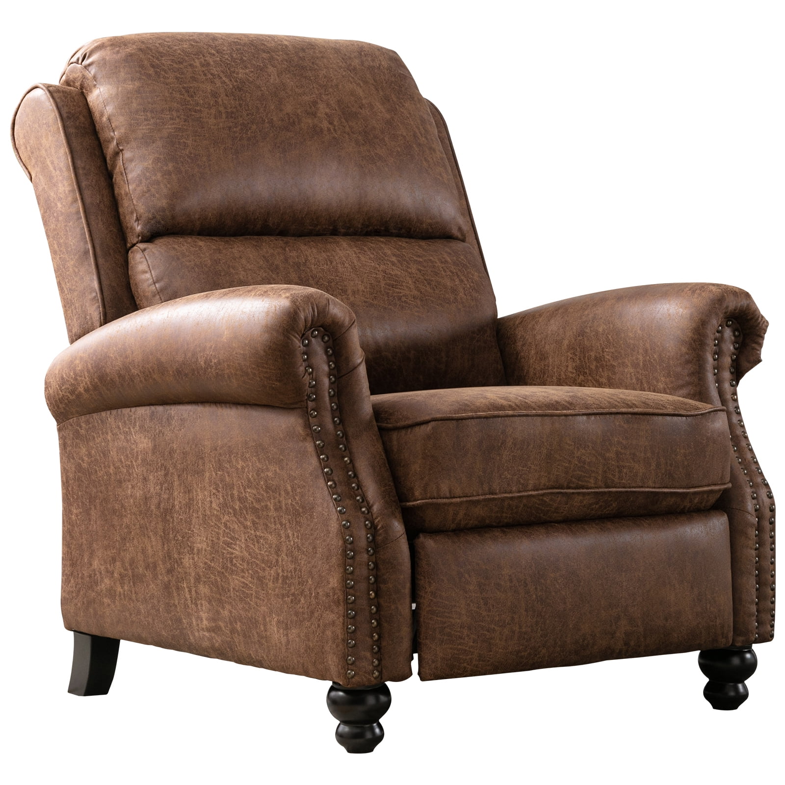 Ebello PU Leather Pushback Recliner Chair with Nailhead Trim - Vintage Style Push Back Lounge Chair for Bedroom & Living Room 350lbs Capacity, Brown