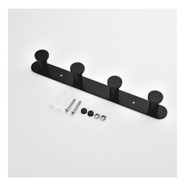 Perchero de pared con ganchos para abrigos y toallas, de acero inoxidable, para baño o cocina (4 ganchos, negro)
