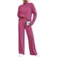 thumbnail image 2 of Conjunto de 2 piezas para mujer, de punto acanalado, cuello alto, manga larga, suéter, conjunto de pijama, pantalones de pierna ancha, conjuntos de salón, chándal, 2 of 5