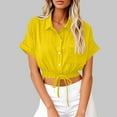 thumbnail image 5 of Jalioing Women's Button Down Crop Shirt Roll-Up Short Sleeve Collared Cotton Linen Shirts with Pocket Summer, 5 of 6