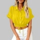 thumbnail image 2 of Vestidos Casuales Para Mujer, Blusas De Mujer De Moda Blusa corta de lino con solapa y botones sueltos para mujer, ropa de trabajo de verano, 2 of 6