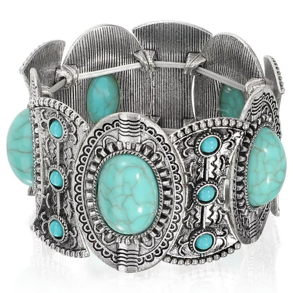 JASGOOD Turquoise Bracelet for Women Boho Stretch Bracelets Vintage Western Cowgirl Bangle Bracelet Blue