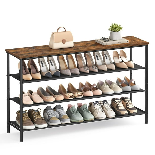 Estante Zapatero de 4 Niveles, Estante para Zapatos, 120 x 30 x 71 cm, Marco de Metal, Tela de Poliéster, Marrón Rústico y