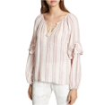 thumbnail image 1 of Sanctuary Clothing Blusa campesina a rayas con volantes para mujer, beige, mediana, 1 of 2