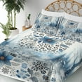 thumbnail image 3 of Ambesonne Winter Blue Fitted & Top Sheet Set with Shams, Frosty Flowers Leopard, Slate Blue Pale Tan and White, 3 of 5