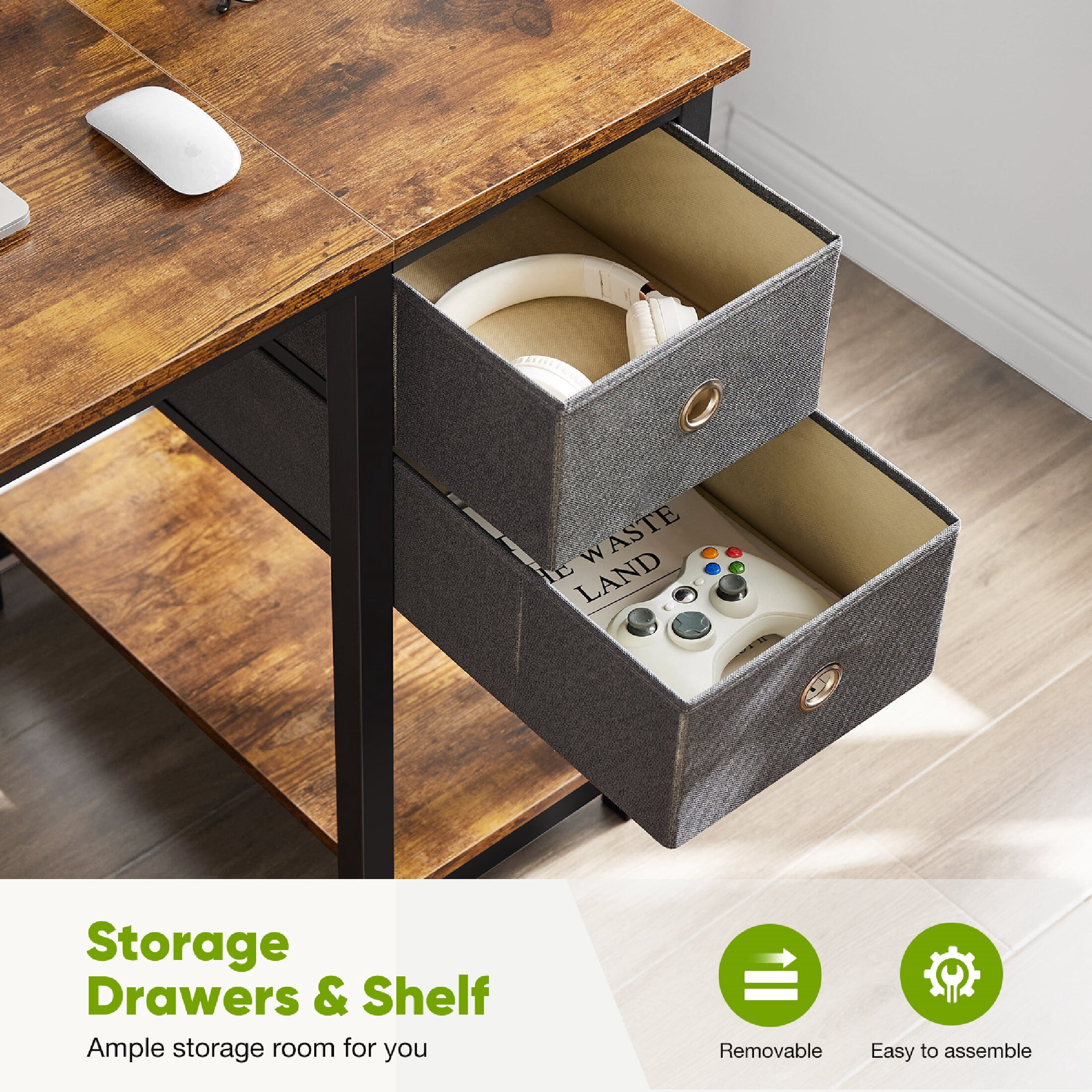 CONCETTA Computer Desk with Storage Drawers, For Office Home Bedroom, With 2-Tier Drawer, 47 Inch - Brown