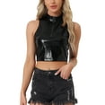 thumbnail image 1 of INSPIRAR CHIC Top de Mujer Cuello Mock con Cremallera Frontal Sin Mangas Holográfico Brillante para Fiesta XL Negro, 1 of 6