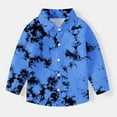 thumbnail image 4 of Boys Button Up Shirts Chest Pocket Fashion Tie-dye Long Sleeve Collared Dress Shirt for Kids Boy Girl Blouse, 12-18 Months Blue, 4 of 7