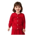 thumbnail image 1 of Suéter de cuello redondo para primavera y otoño e invierno para niñas, suéter con lazo en forma de corazón y botones de perlas, cárdigan de manga larga, suéter para niños, parte superior de poliéster, 1 of 6