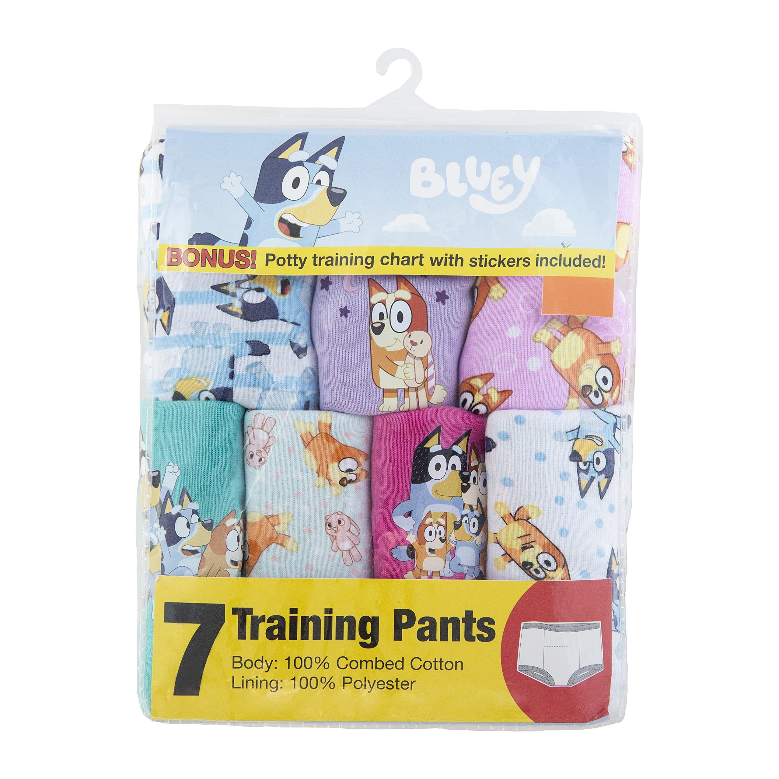 Bluey Unisex Baby Potty Training Pants with Stickers and Success Chart, Sizes 18 M, 2T, 3T & 4T, 7-Pack