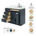 thumbnail image 3 of ARIEL Hepburn 42 Inch Single Sink Bathroom Vanity in Midnight Blue, 1.5" Edge Carrara Quartz Top, Solid Wood, Right Rectangular Sink, 2 Soft Closing Doors, 5 Full Extension Dovetail Drawers, Toe Kick, 3 of 10