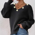thumbnail image 4 of Aueoeo Knit Sweater, Comfortable Woman Casual Flower Ribbon Embroidery Irregular Embroidered V-Neck Sweater Tops Knitwear, 4 of 7