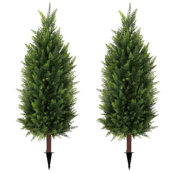 Bibana 35.5" Artificial Cedar Tree, Fake Cedar Shrub Bushes Trees with Spike Faux Topiary Plants Tree for Indoor, Garden, Yard, Porch, Patio Decor(set of 2)