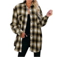 thumbnail image 2 of IROINID Veste Décontractée Mi-Longue pour Femmes Col Rabattu à Carreaux Simple Boutonnage Shacket Manches Longues, Marron, 2 of 4