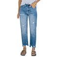 thumbnail image 4 of 2023 tendencia Casual Jeans de mujer azul cintura alta lavado recto ropa de calle rasgado moda Denim lápiz pantalones, 4 of 4