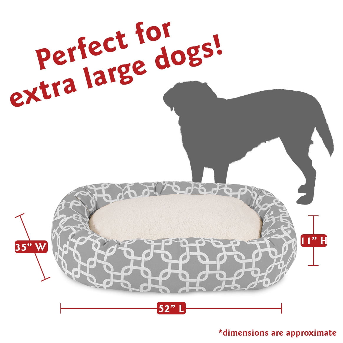 Majestic Pet Sherpa Links Bagel Pet Bed for Dogs, Calming Dog Bed Washable, Extra Large, Grey
