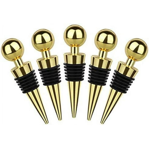 Wine Stopper Bottle Stopper, Stainless Steel Wine Saver, Reusable Wine Bottle Corks Used for Gift, Bar, Holiday Party, Wedding Keep Wine Fresh (5 Pcs, Gold)
