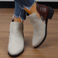thumbnail image 1 of LSLJS Women's Winter New British Style Round Head Suede Leather Patchwork Chunky Heel Ankle Boots, 1 of 7