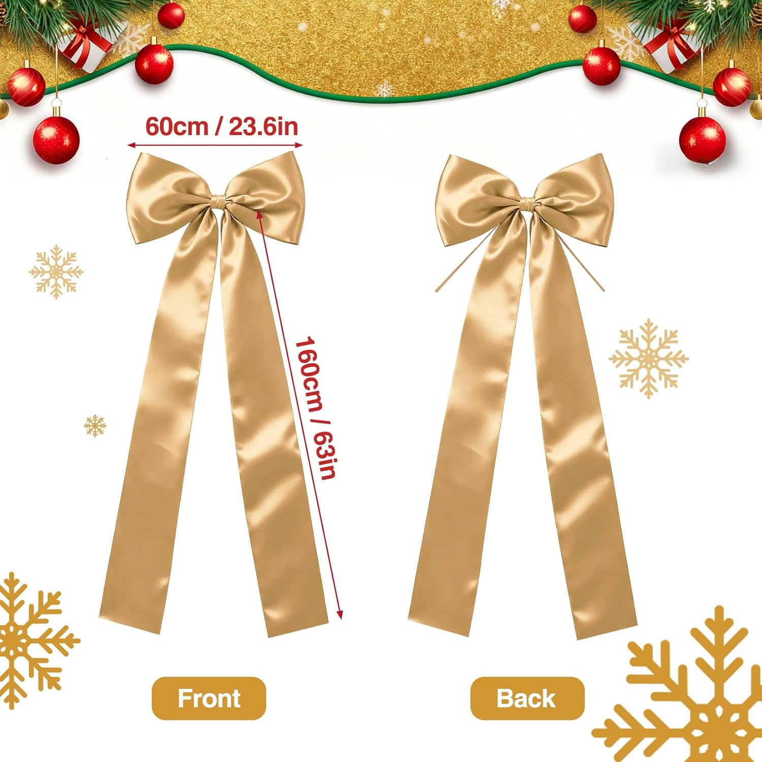 Rugerasy Topper Bow - Christmas Tree Classic Gold Ribbon Bow for Xmas Tree Decor,Holiday Party & Wedding Decorations,Gold