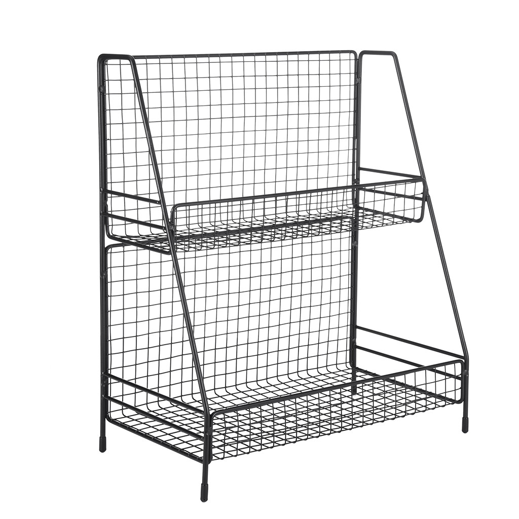 2Layer Black Steel Wire Basket Countertop Freestanding Storage Shelf