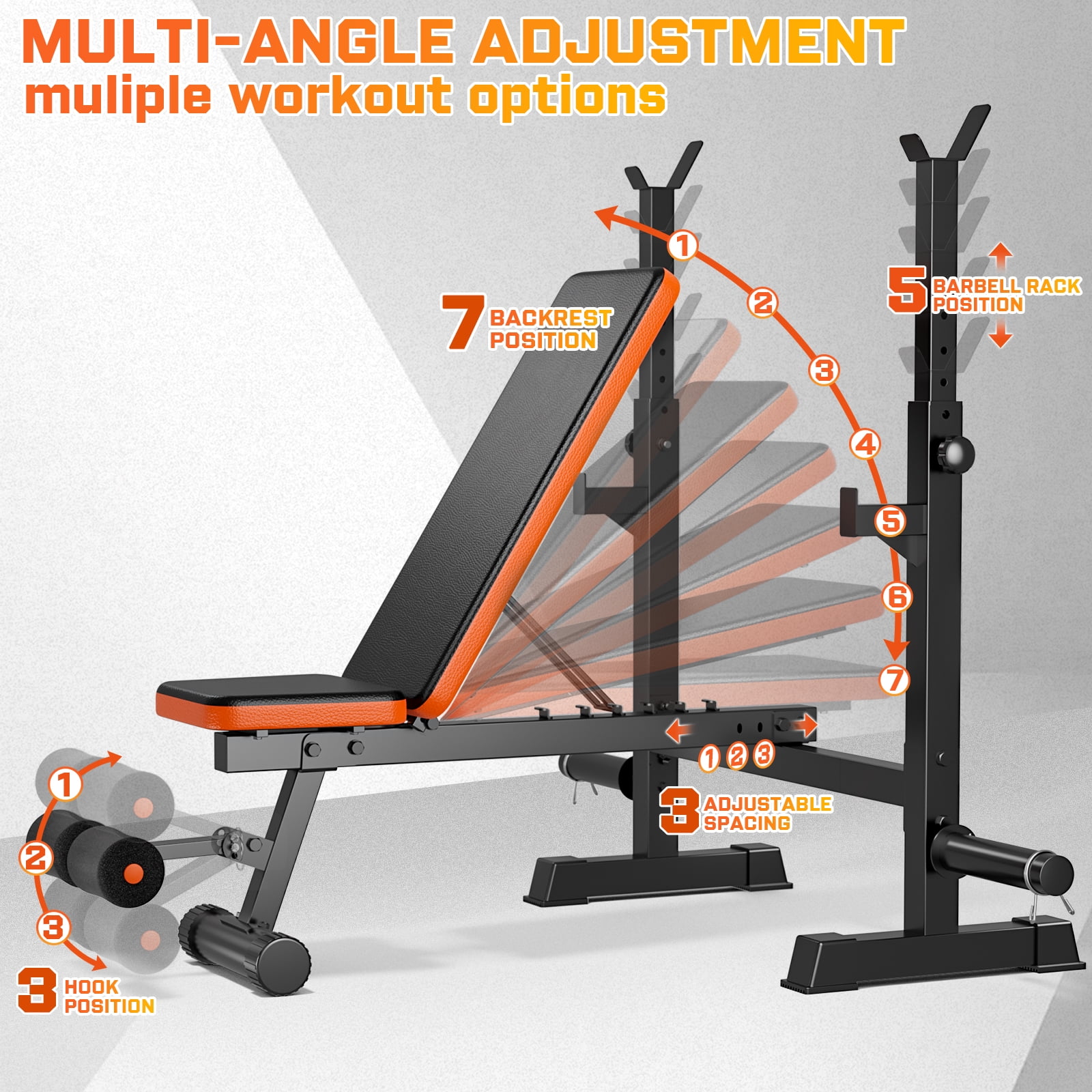 GIKPAL 770lbs 5-in-1 Adjustable Weight Bench ,Multi-Purpose Bench Press Olympic Workout Bench with Squat Rack for Home Gym Full Body Strength Training