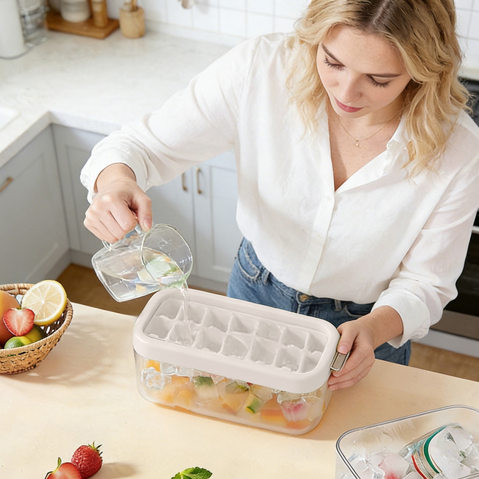 Ice Trays for Freezer with Lid Bin, ABS Ice Cube Tray Making Ice Cubes, Easy Press to Release Ice, Ice Tray with Storage Bin Chilling Coffee, Stackable with Easy Release ABS Bottom