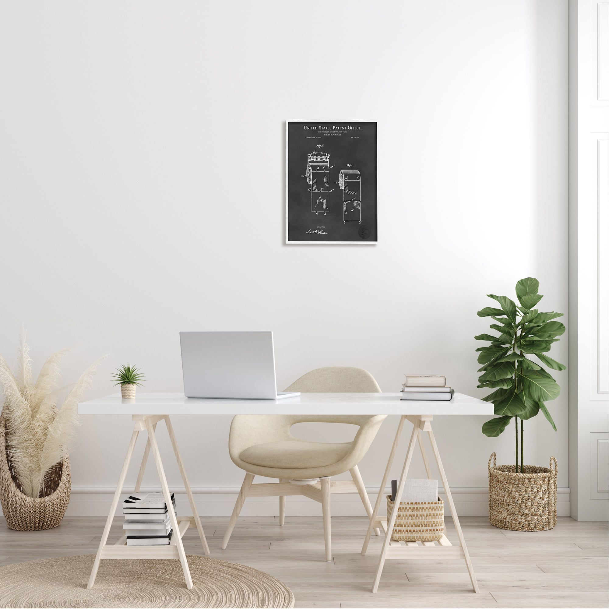 Stupell Industries Black Toilet Paper Bathroom Diagram Outline Blueprint Framed Wall Art, 16 x 20, Design by Karl Hronek