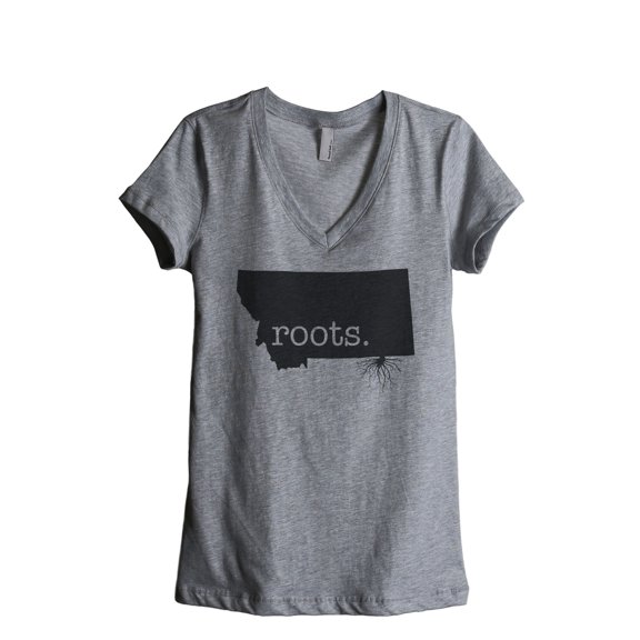 Thread Tank Home Roots State Montana MT Women's Relaxed V-Neck T-Shirt Tee Heather Grey Small