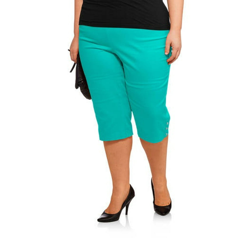 Just My Size Womens Plus Size Pull On 17in Stretch Capris With Pearl 9380