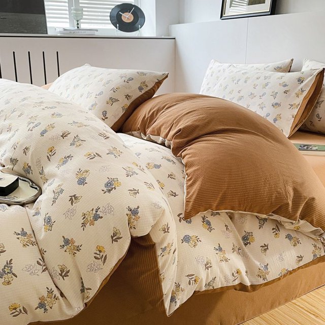 Korean Bed Sheet Set Foam Cotton Small Floral Four Piece Set Dormitory Bed Three Piece Set Quilt Set