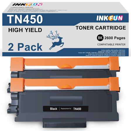 TN450 Toner Cartridge Compatible for Brother TN450 TN-450 TN420 for Brother Toner TN450 (2 Black）