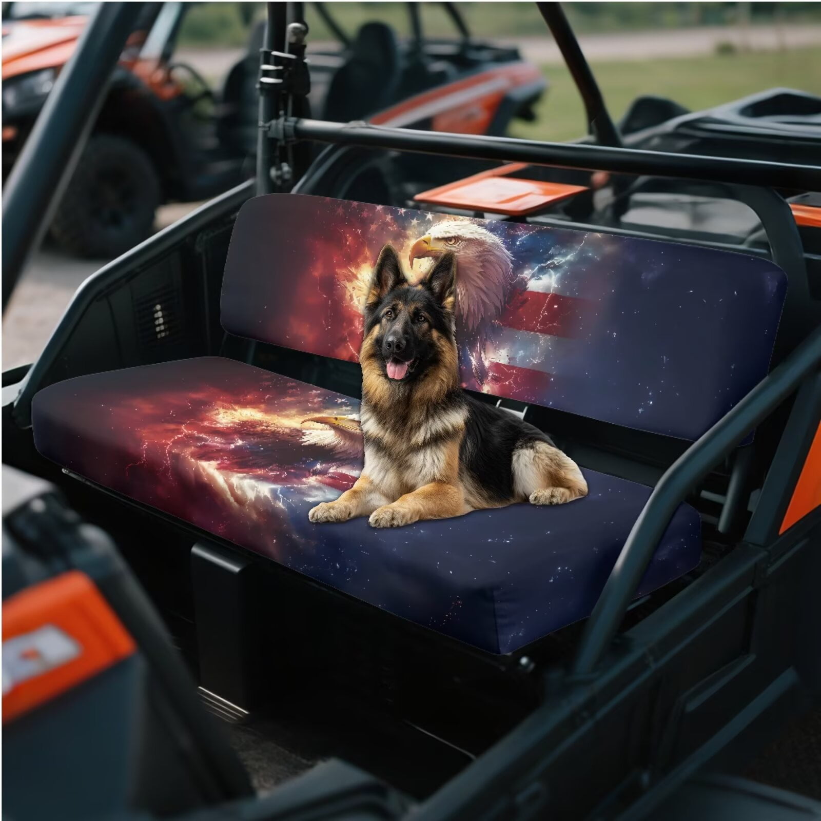 Uorisanigo UTV Seat Covers Set Universal Seat Pad Cover for Kawasaki Mule 4010 4x4 SE 2016-2018, Bald Eagle American Flag UTV Bench Seats Cover Accessories, Breathable Padded Protector