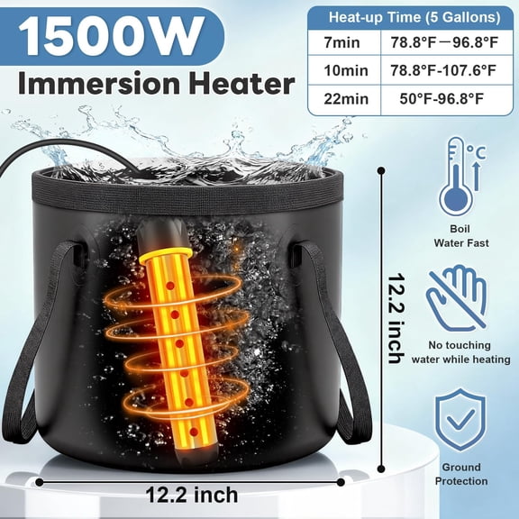 Portable Shower with 1500W Camping Water with Shower Head 3 Spray Modes, 6000mAh Rechargeable Shower Pump with LED Display Foldable Bucket Outdoor Showering for Hiking RV Car Travel Pet