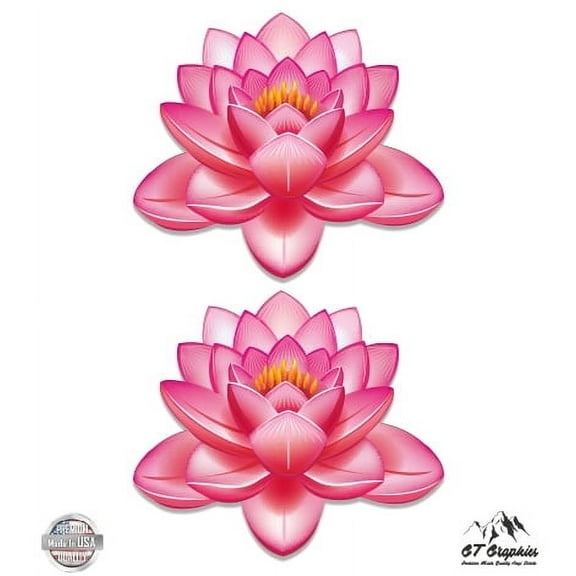 Beautiful Pink Lotus Flowers Set of 2 - 2" Each Vinyl Stickers - For Car Laptop I-Pad Phone Helmet Hard Hat - Waterproof Decal