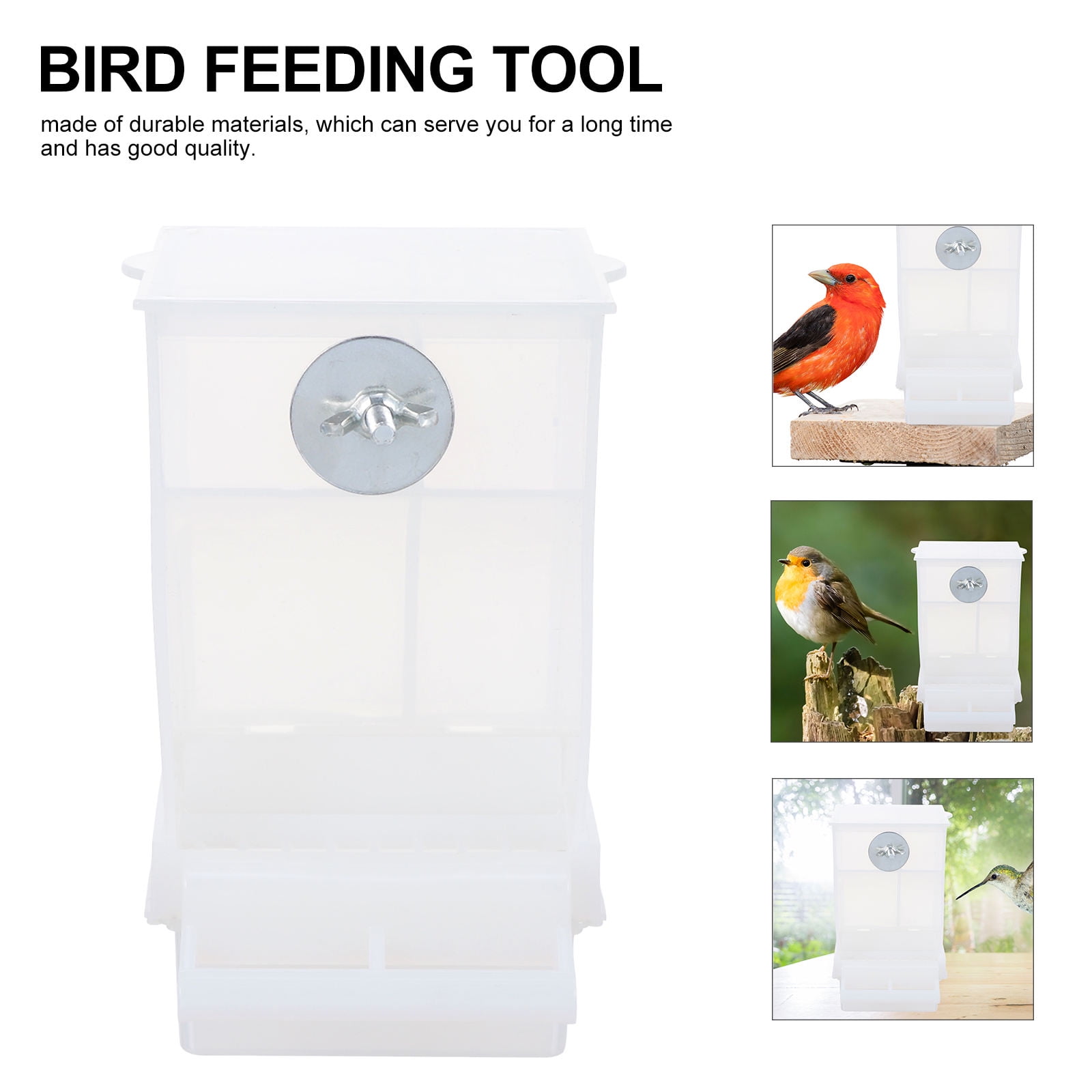 HOOWIFFY White Acrylic Automatic Bird Feeder for Budgerigar Finch Canary Cockatiel 2Pcs