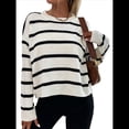 thumbnail image 1 of Suéter de Rayas con Hombros Caídos para Mujer, Suéter de Punto de Cuello Redondo Extragrande, Top Tipo Jersey. L, 1 of 8
