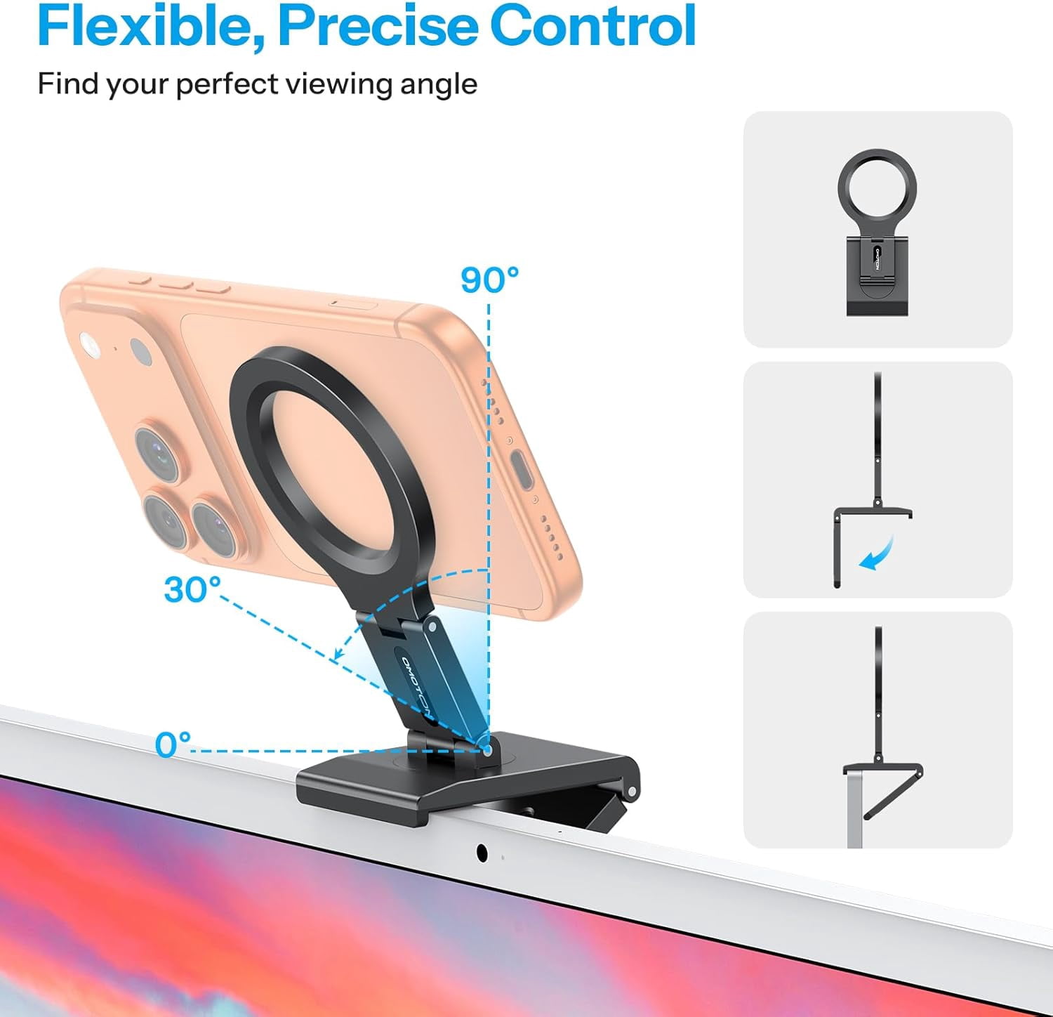 NEOYFC for  VC07 360°Rotating Continuity Camera Mount for iMac Desktop Monitor Mount with 1/4" Screw, Adjustable Magnetic Phone Stand for MagSafe foriPhone 17/16 Pro Max Air, Mac, Gym, TV, 4K, Laptop