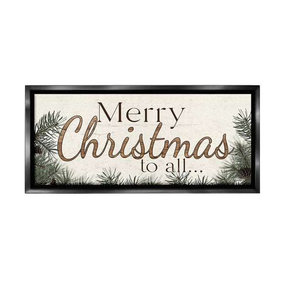 Stupell Industries Woodland Christmas Typography Holiday Painting Black Floater Framed Canvas Art Print Wall Art, 25 x 11