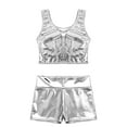 thumbnail image 5 of Zaldita Women's Club Outfits Shiny Metallic Leather Crop Top 2 Piece High Waist Gym Outfit Yoga Silver XL, 5 of 7