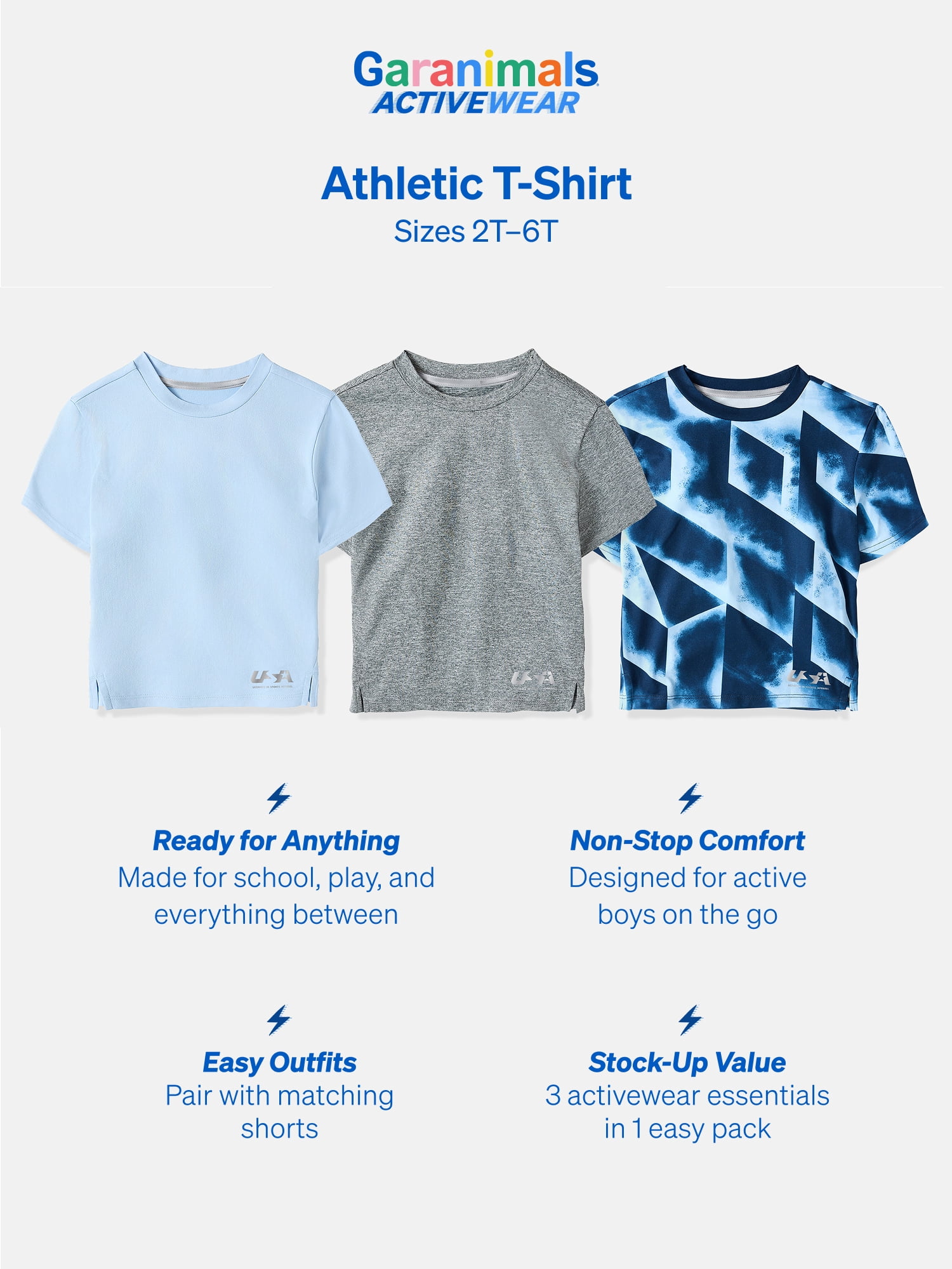 Garanimals Activewear Toddler Boy Athletic T-Shirts, 3-Pack, Sizes 2T–6T