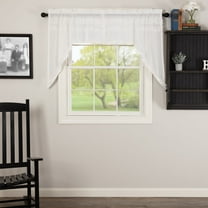 VHC Brands Sheer Petticoat Solid Color Cotton Farmhouse Kitchen Curtains Rod Pocket Ruched Ruffle Swag Pair, Soft White